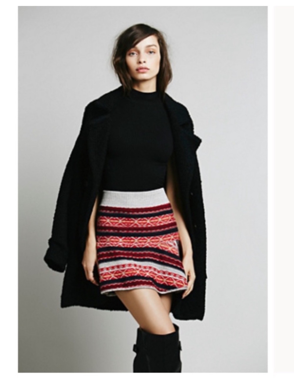 Free People Red, Black and White Patterned Knit Mini Skirt